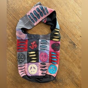 Hobo Colorful Hippie Shoulder
Sling Patchwork Bag Peace Sign Multicolor Artsy
